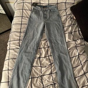 COPY - PLT tall light blue wash ripped split hem straight leg jeans!